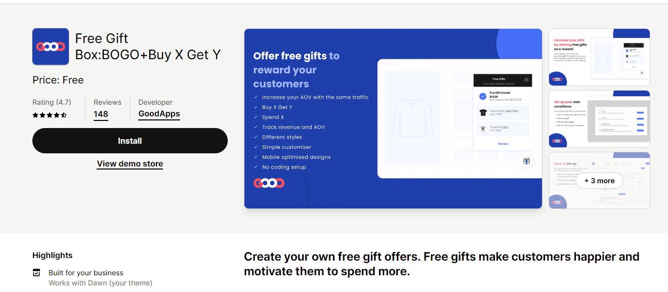 One of the best BOGO apps for Shopify, free gift box: BOGO+ buy X get Y