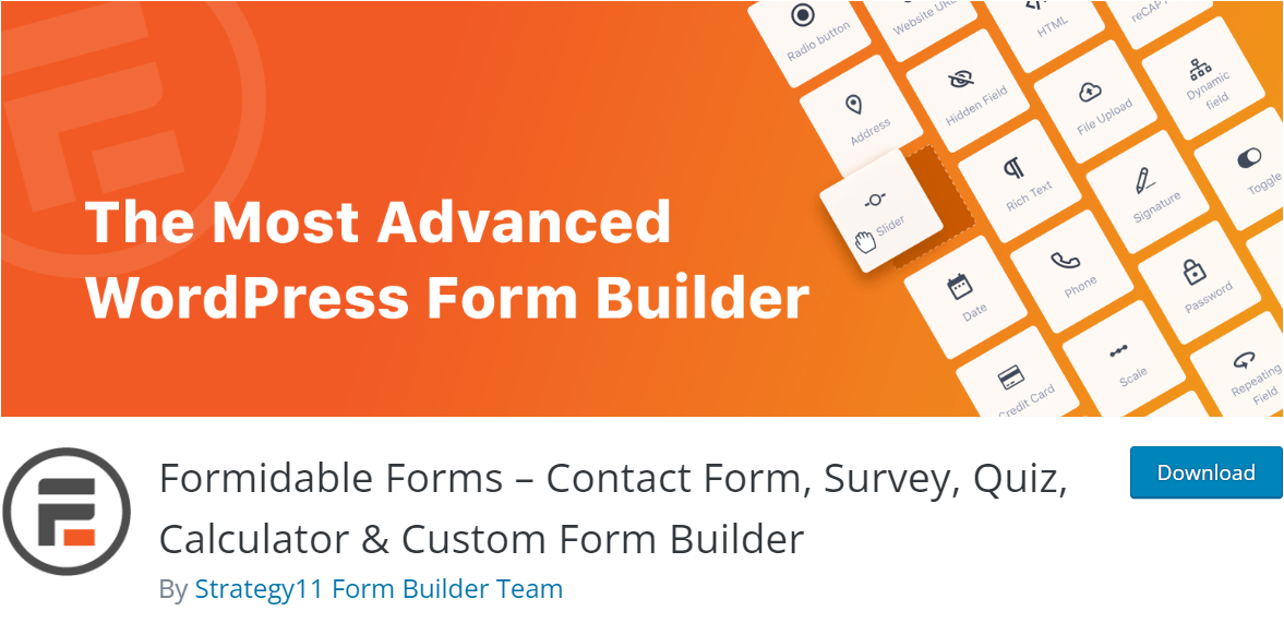 Formidable Form: The ultimate forms solution with a user-friendly drag-and-drop builder. Create contact forms, surveys, quizzes, and more effortlessly. Download now to streamline your form-building experience and unlock endless possibilities.