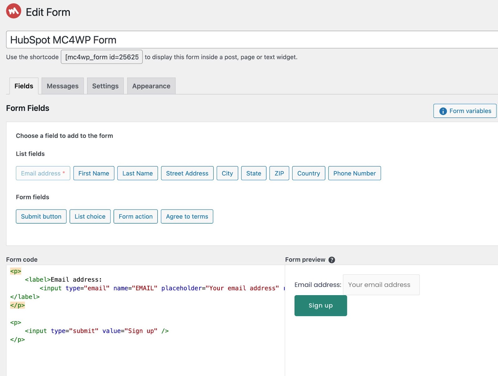  The MC4WP form editor