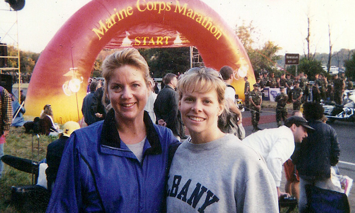 Two women at the start of the Marine Corps Marathon