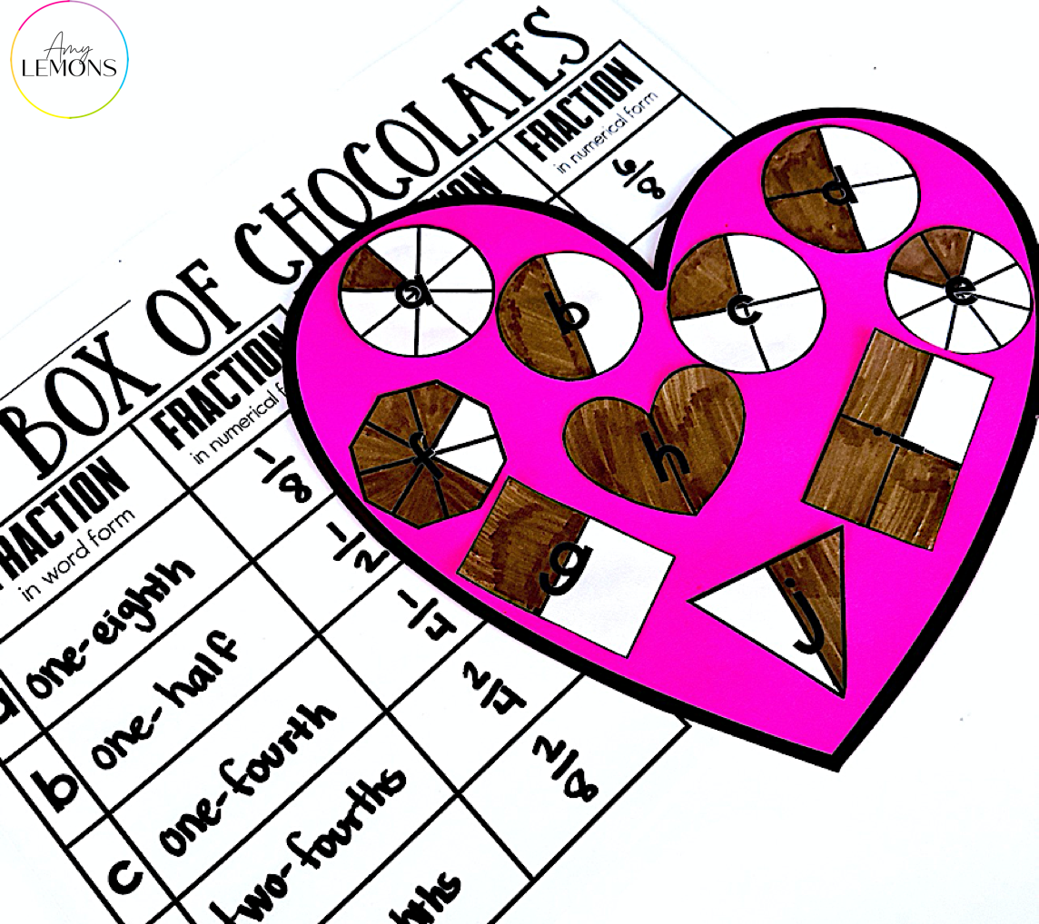 Box of Chocolate Valentine's Day fraction activity to celebrate Valentine's Day in the classroom