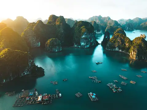 Arial view over Halong Bay in Vietnam