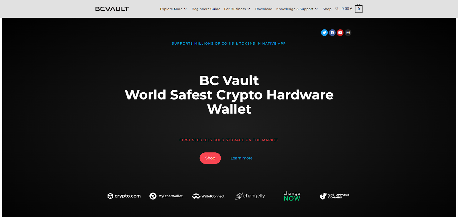 A screenshot of BC Vault's website