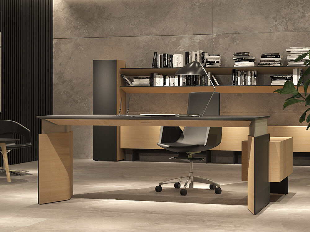 Fabron 1 – Executive Desk With Height Adjustable Panel Legs and Optional Credenza