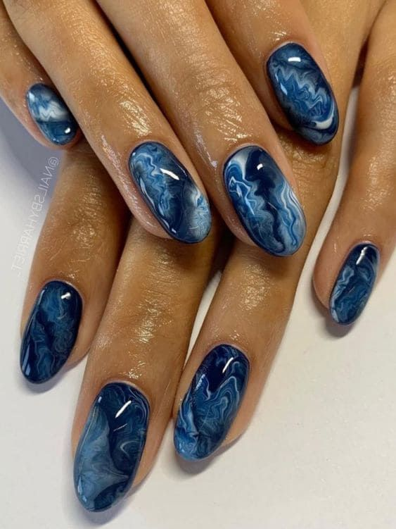 Blue Marble Nails