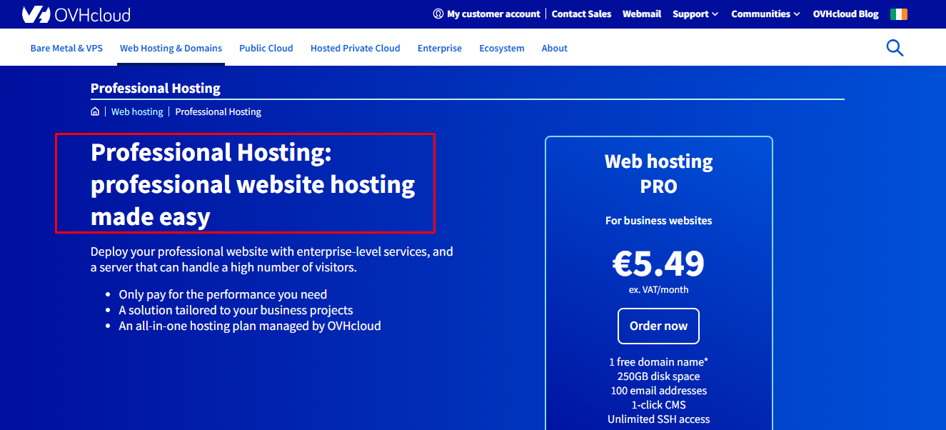 Professional Plan of OVHcloud Web Hosting