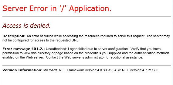 HTTP Error 401.2 - unauthorized 