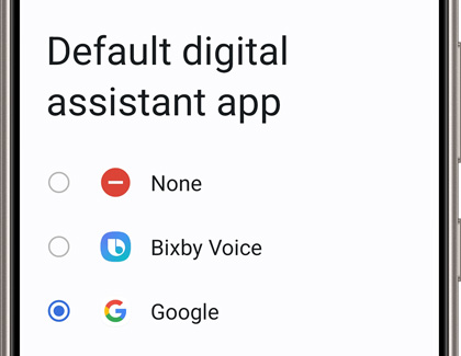 Default digital assistant app screen with Google chosen
