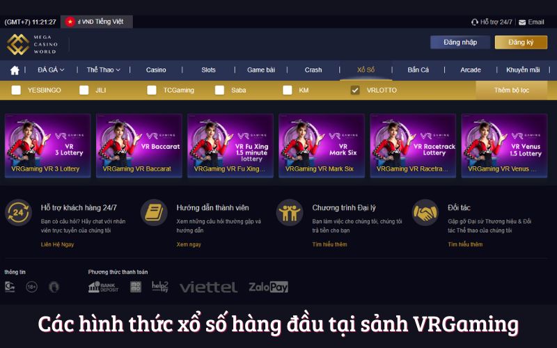 Các hình thức xổ số hàng đầu tại sảnh VRGaming