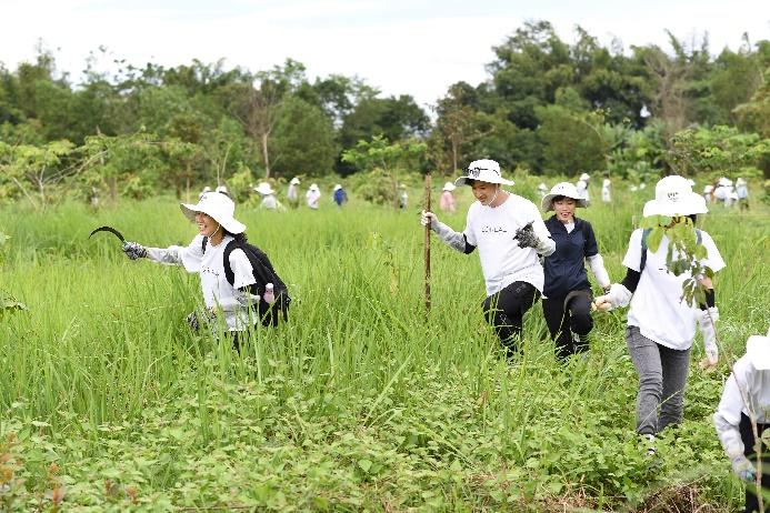 A group of people walking through a field

Description automatically generated