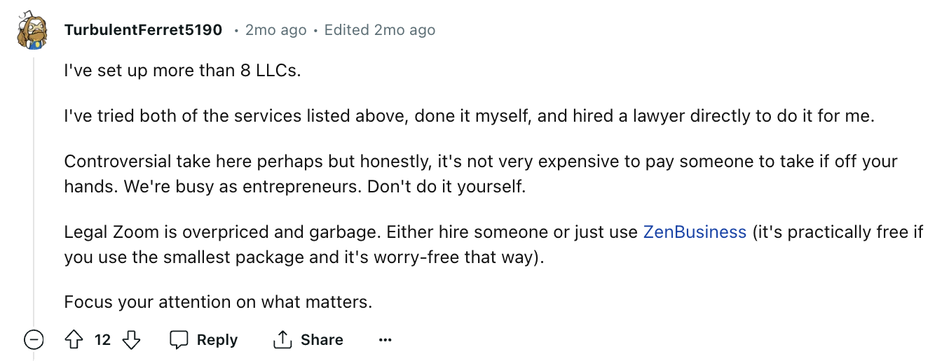 ZenBusiness Reviews Reddit