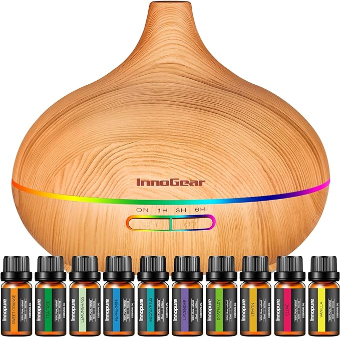 wooden diffuser set displayed with numerous scent bottles