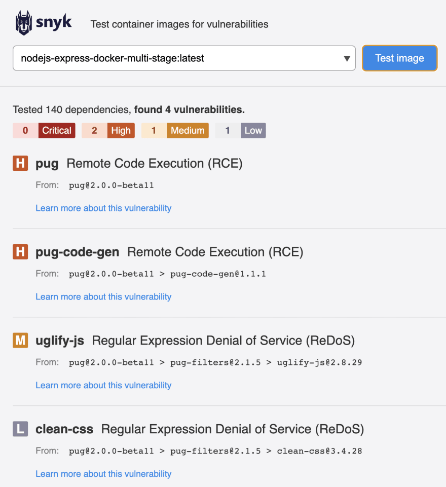 snyk image vulnerabilities