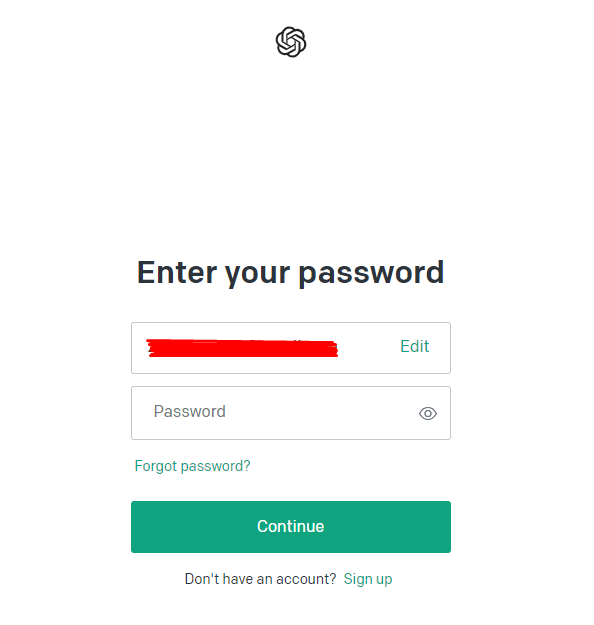 ChatGPT Login Passwort Eingeben