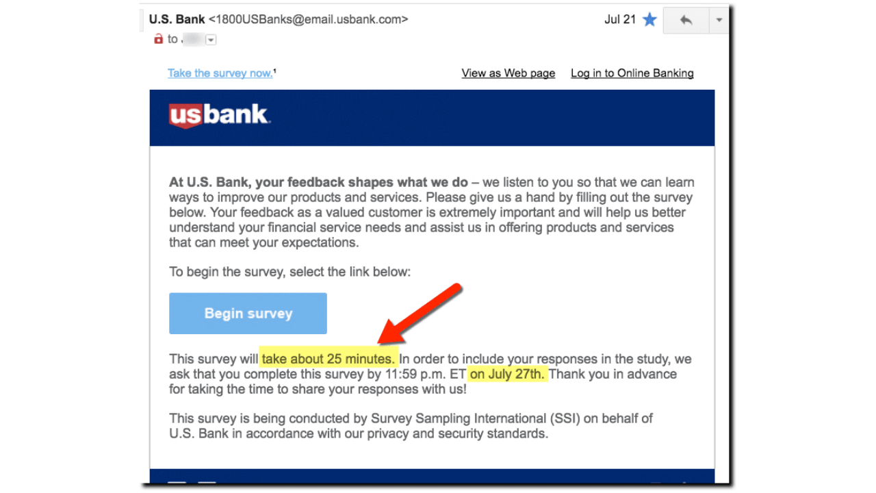 US Bank customer survey.