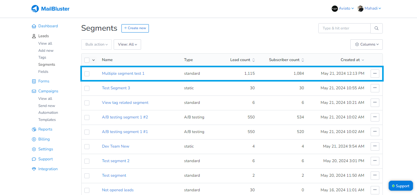 Multiple segment is successfully created