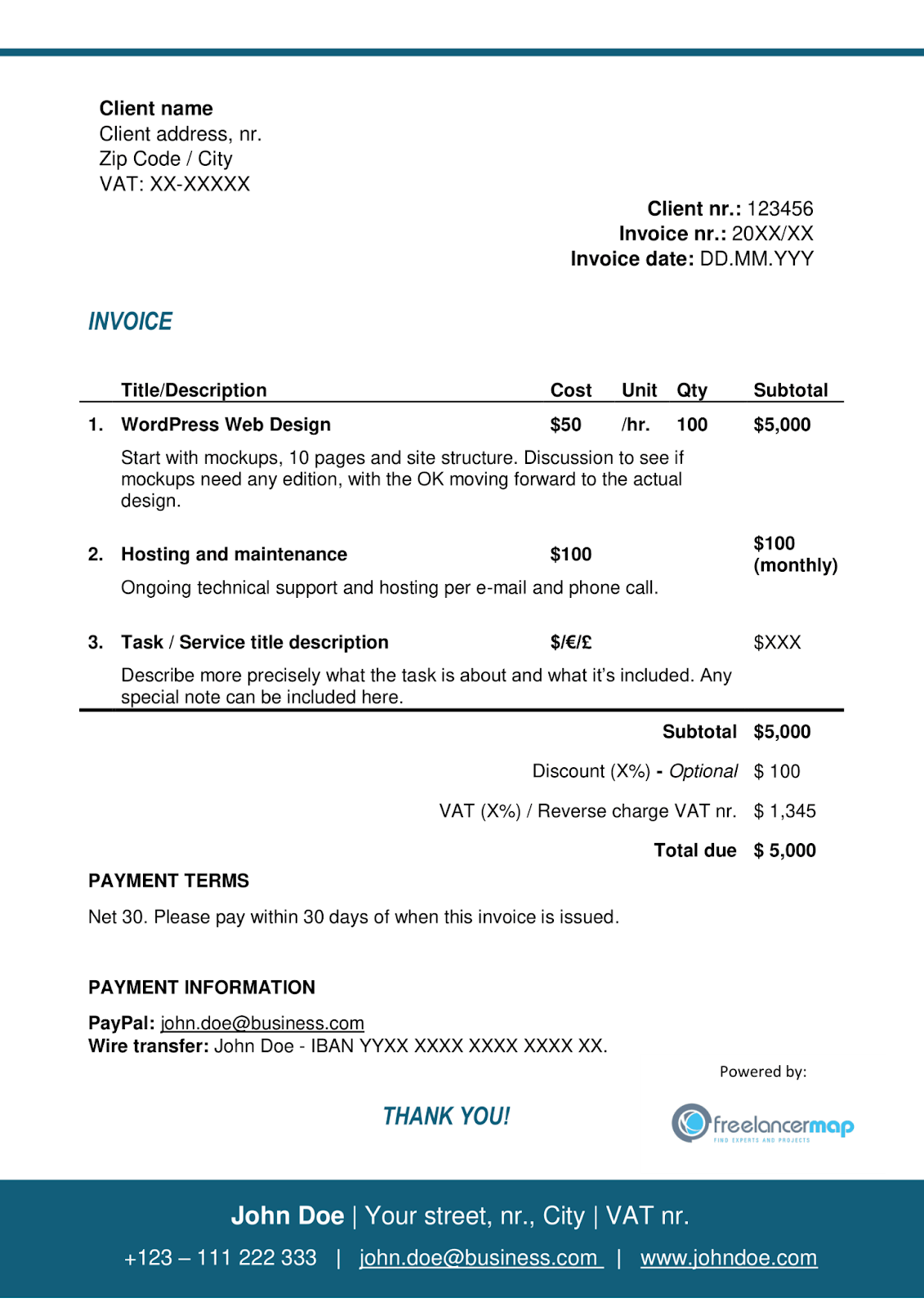 Net 30 Payment Term Invoice Example