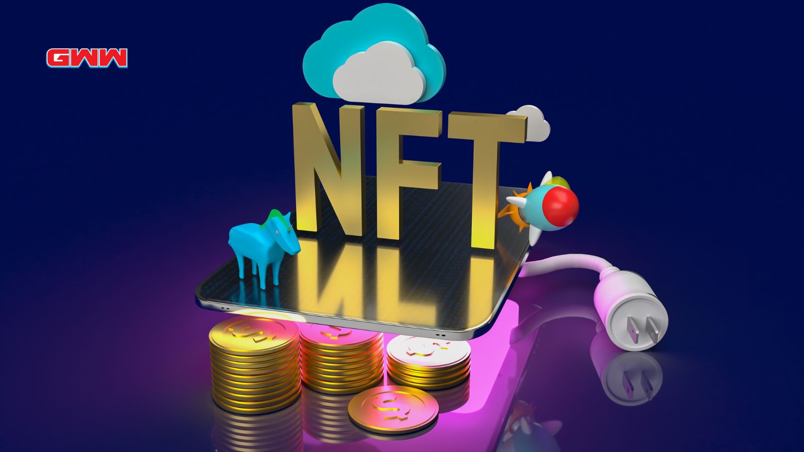 NFT art and technology 3d rendering