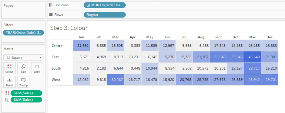 adding color to the crosstab table in Tableau