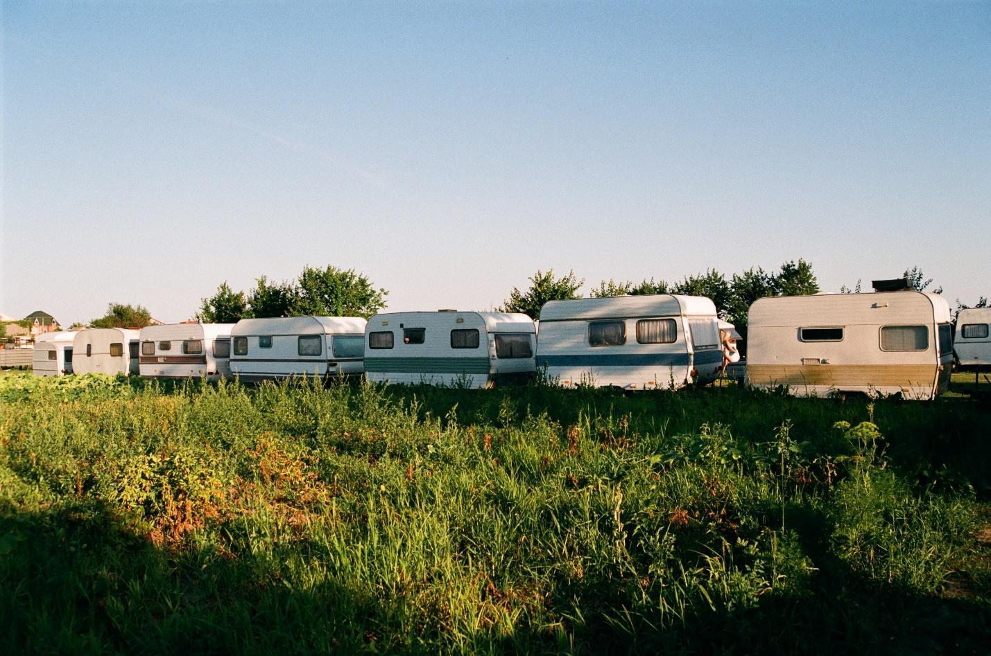caravans parked in line