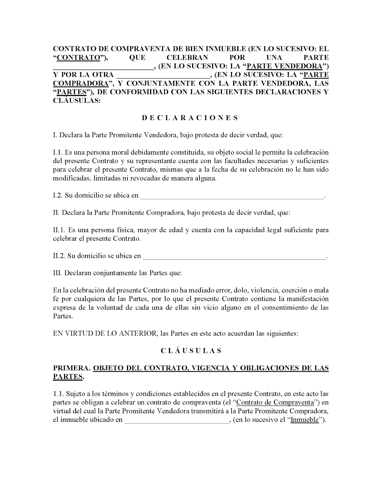 Modelo de Contrato de Compraventa de Inmueble