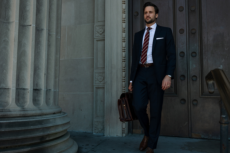 Attorney Taylor Burnham leaving the courthouse after winning a trial.