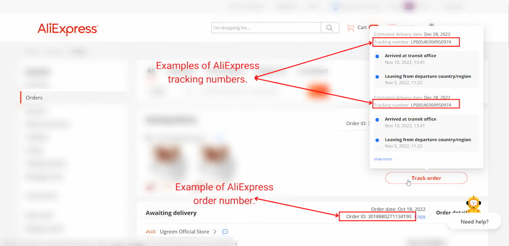 AliExpress Tracking Number Example