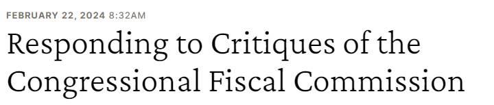 Headline screenshot: Responding to Critiques of the Congressional Fiscal Commission