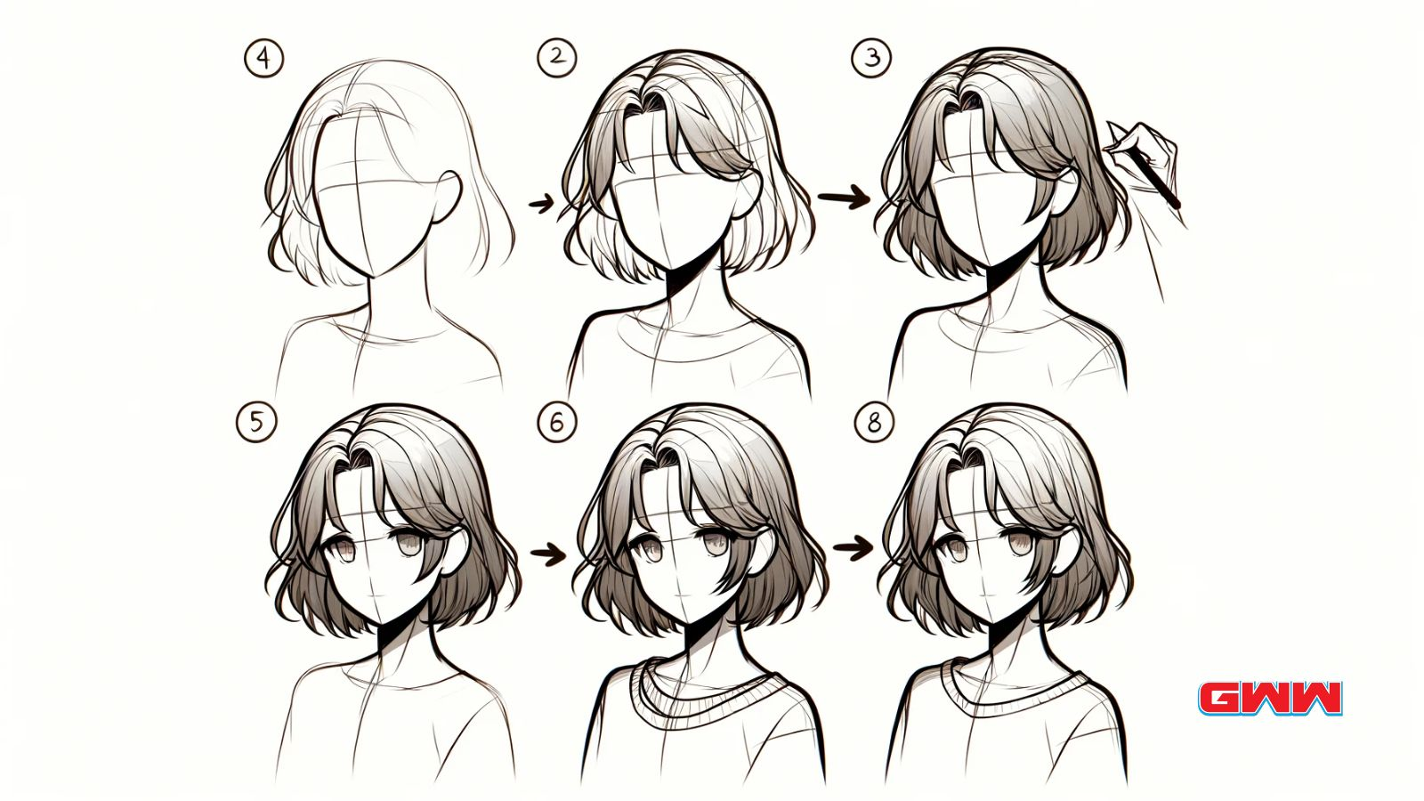 Proceso paso a paso para dibujar el cabello de chicas anime para principiantes.