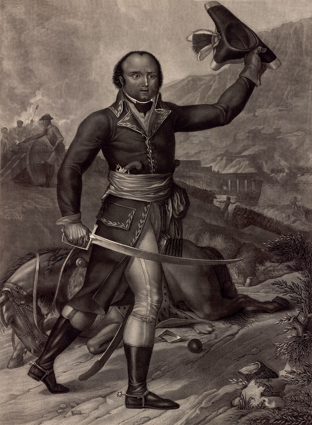 Le général Dumas. Gravure de Jacques Marchand appartenant à la série des généraux républicains portraiturés en pied, vers 1797-1799.
