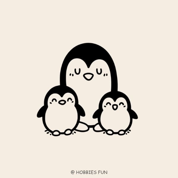 penguin drawing easy, Penguin Family