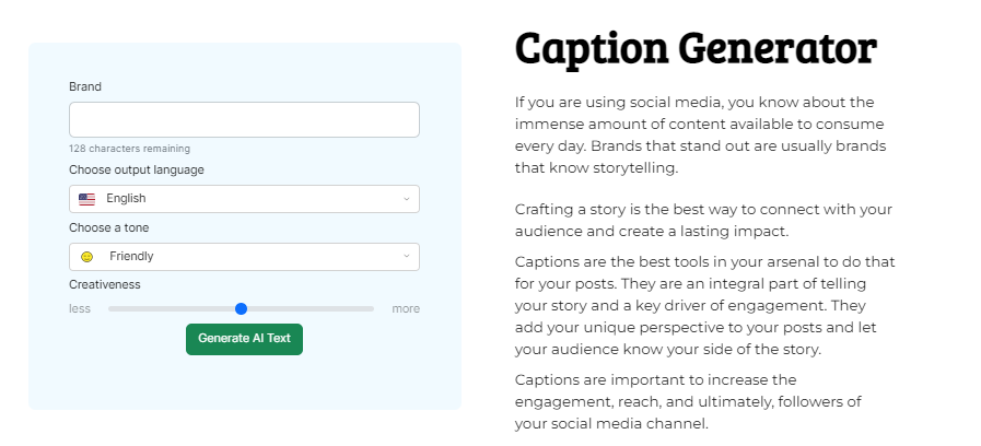 Free Captions Generator - A Free Tool Offered by Content Gorilla