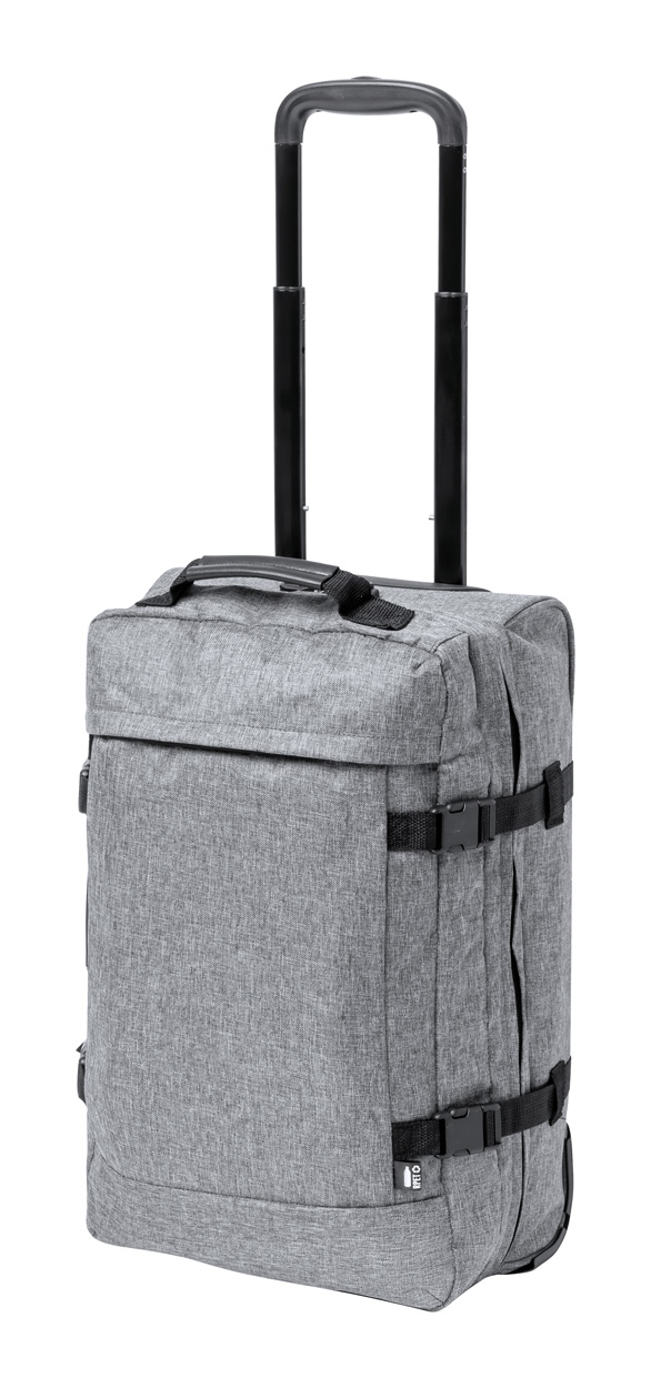 A grey suitcase with black handles

Description automatically generated