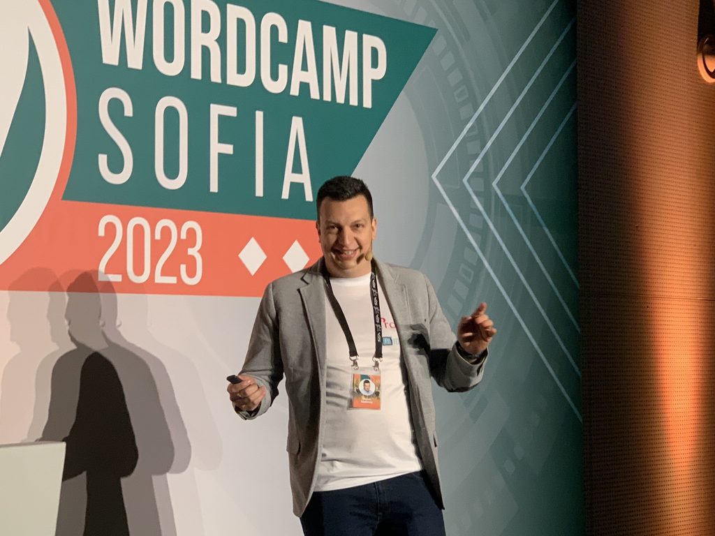 Nikolay Karaboychev at WordCamp Sofia 2023, April 22, 2023, "John Atanasov" forum, Sofia Tech Park