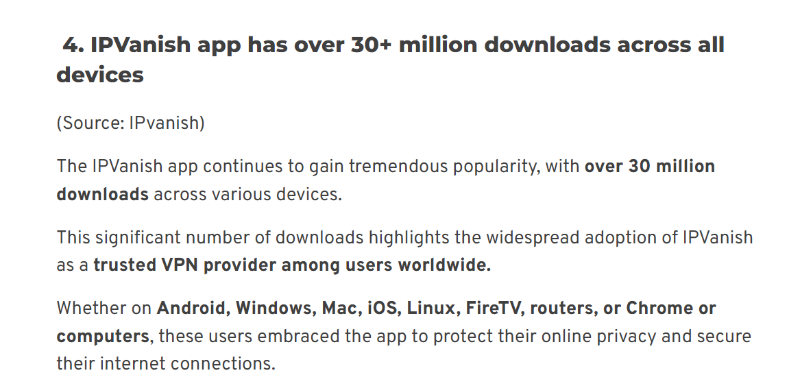 Number of IPvanish downloads