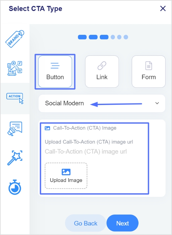 Choose Call to action for website type