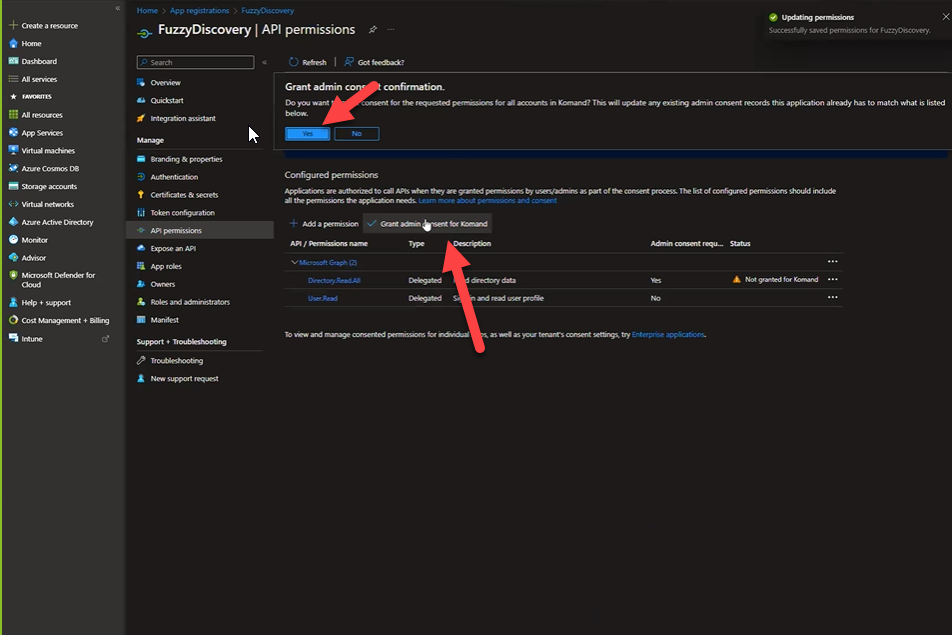 Setup of Discovery Connection Azure