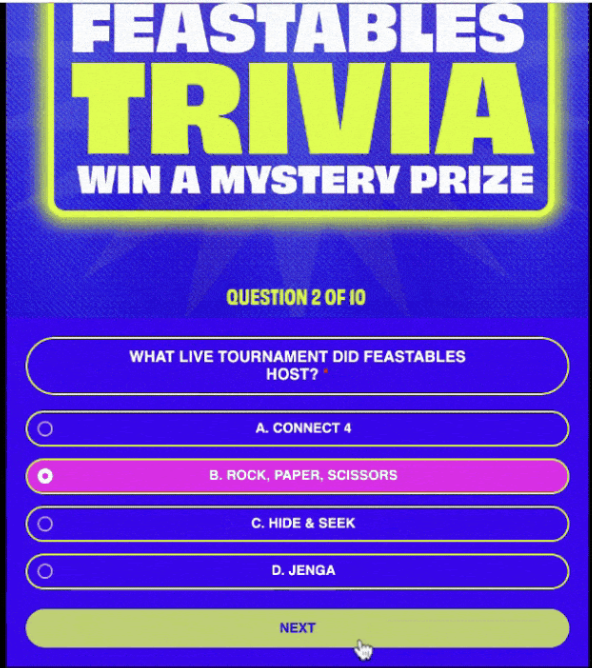 Trivia contest hosted by Feastables.