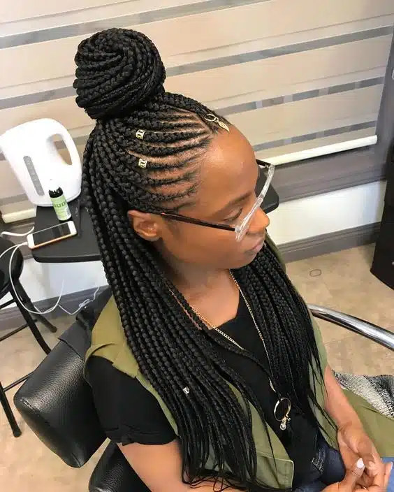 Half Ponytail Lemonade Braids With Bun