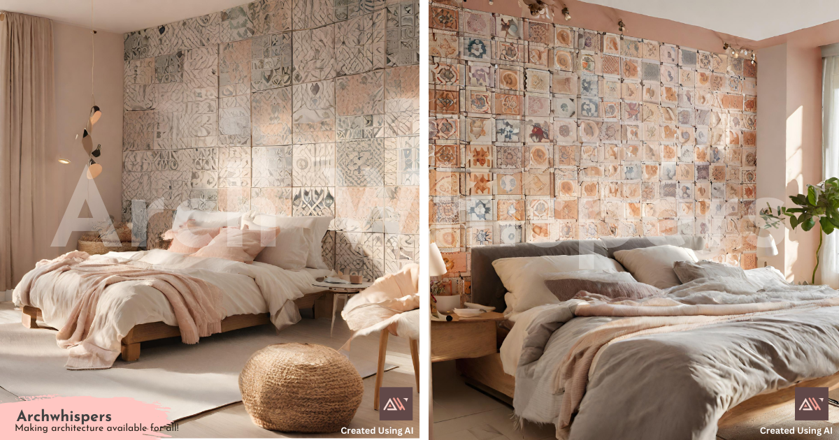 A Designer Bedroom With Colourful Handpainted Tiles Design on the Walls