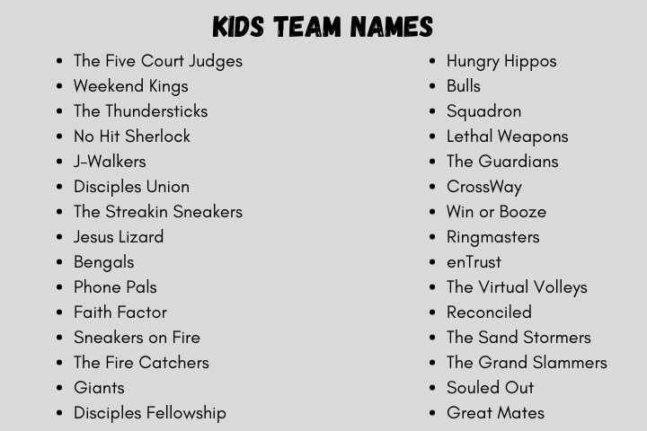 Kids Team Names