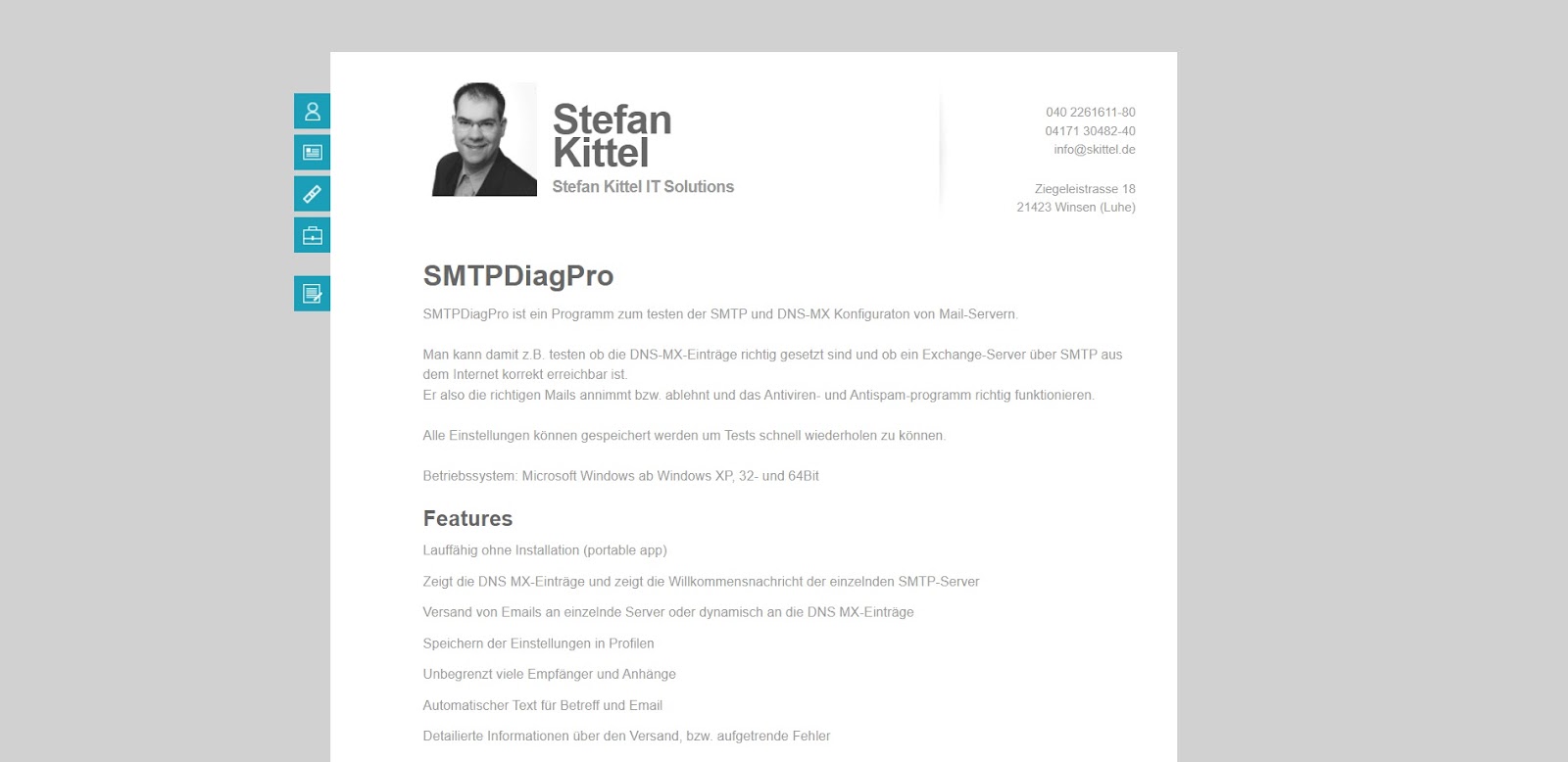 A screenshot of SMTP DiagPro's website