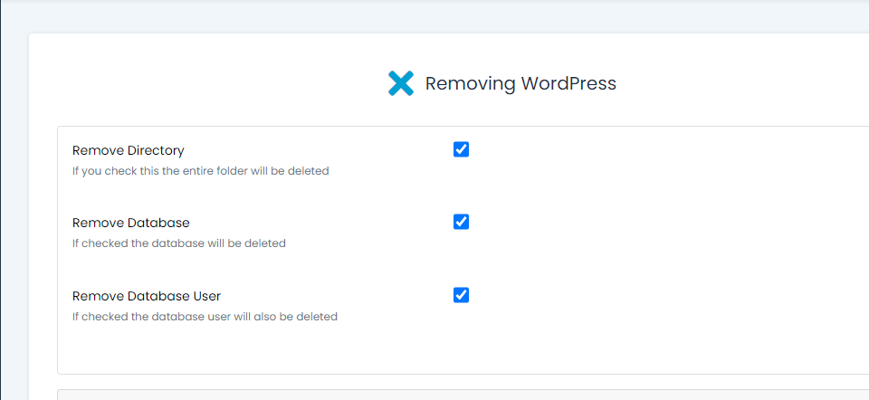 uninstall WordPress from the cPanel