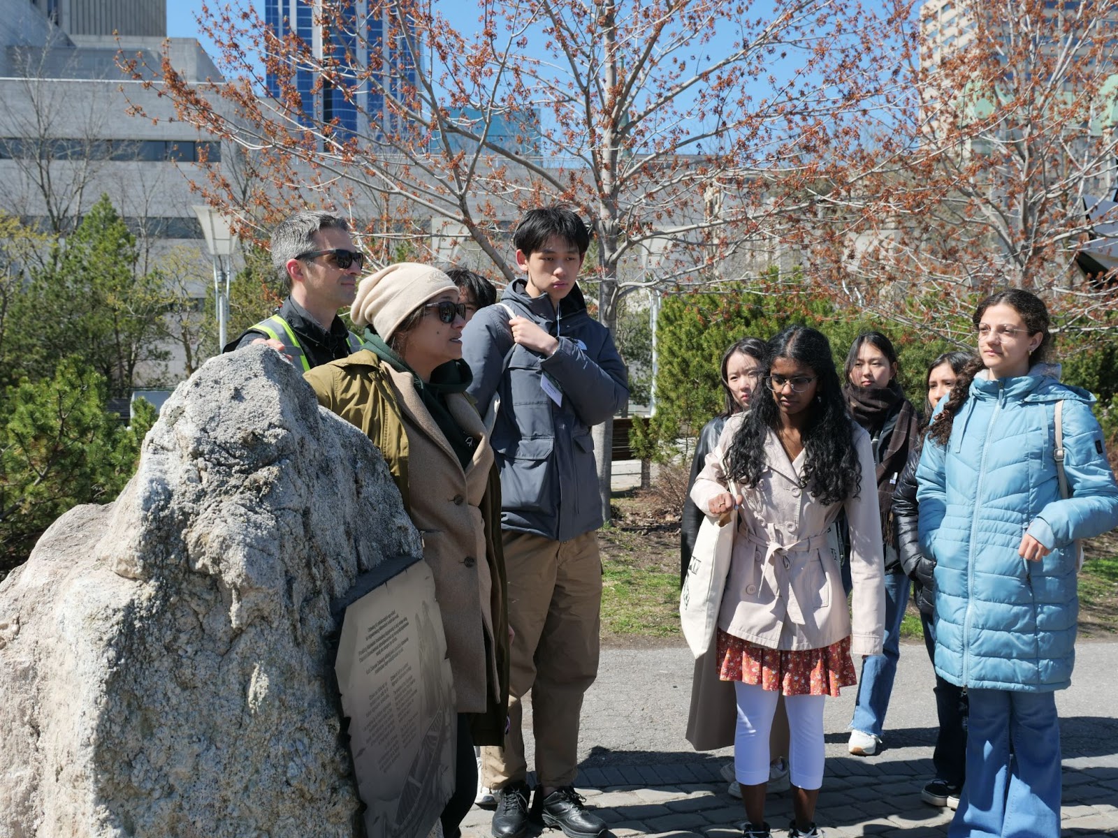 FutureVerse students are led by Jaime Morse on an Indigenous Walk throughout downtown Ottawa, learning about important Indigenous sites. 