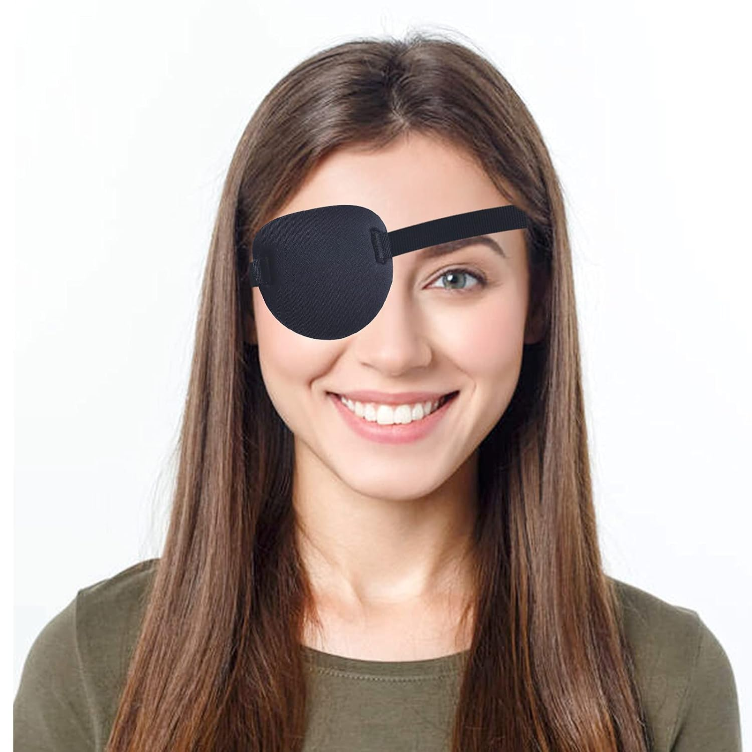 Picture showing  a lady rocking an eye patch