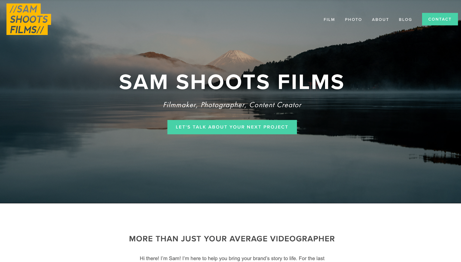filmmaker website examples, Sam Shoots Films