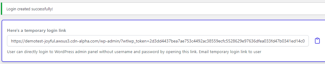 Temporary Login link