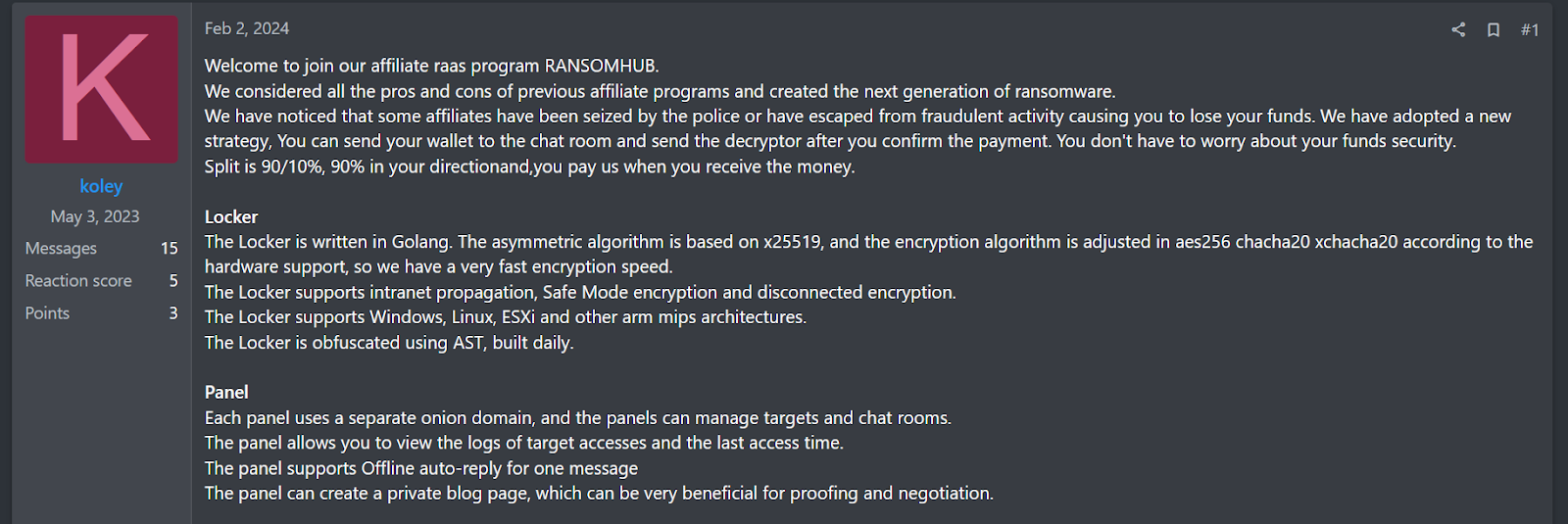 RansomHub recruitment message