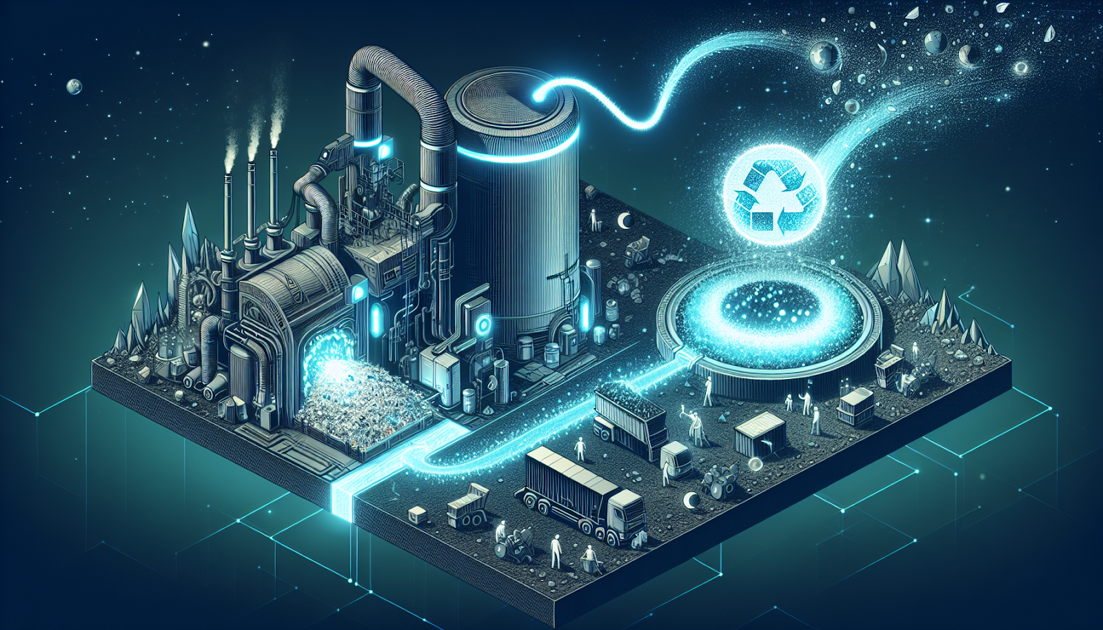 Illustration of eco waste compacting technologies reducing landfill space