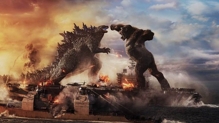 Godzilla y King Kong peleando 